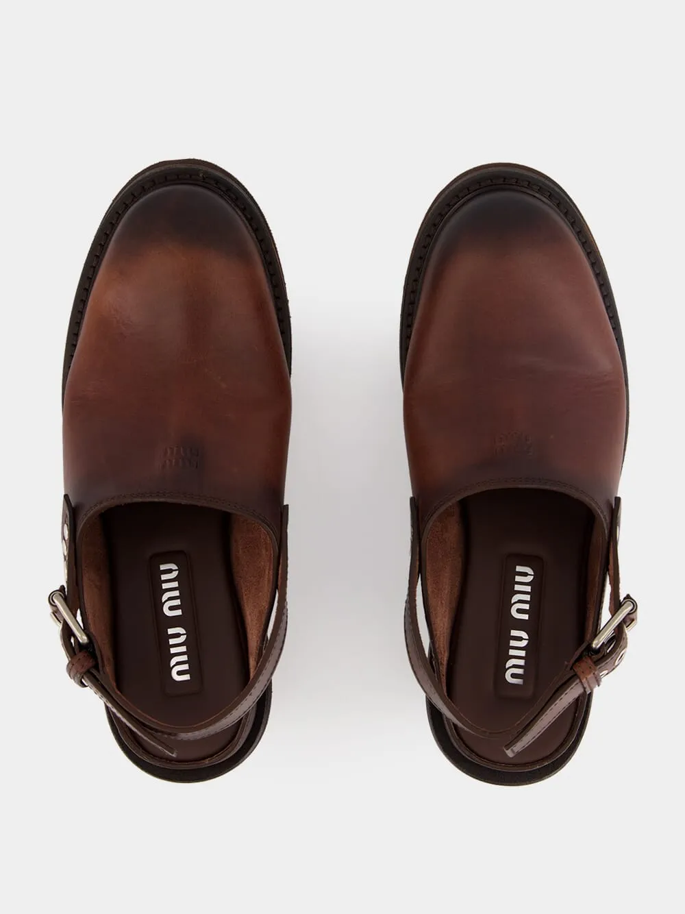 Coffee Brown Foule Leather Mules sold by Fashion Clinic product image thumbnail 5