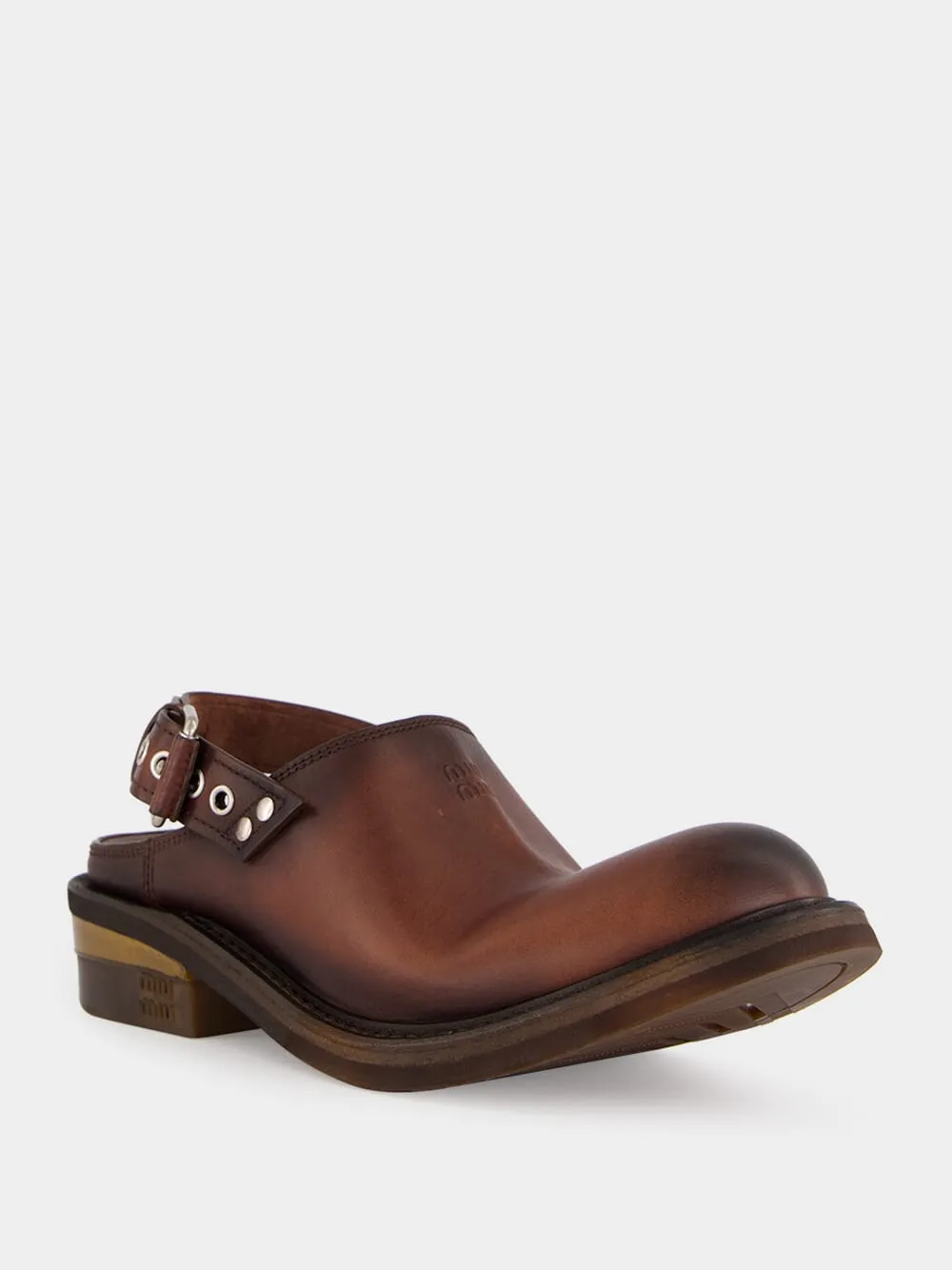 Coffee Brown Foule Leather Mules sold by Fashion Clinic product image thumbnail 3