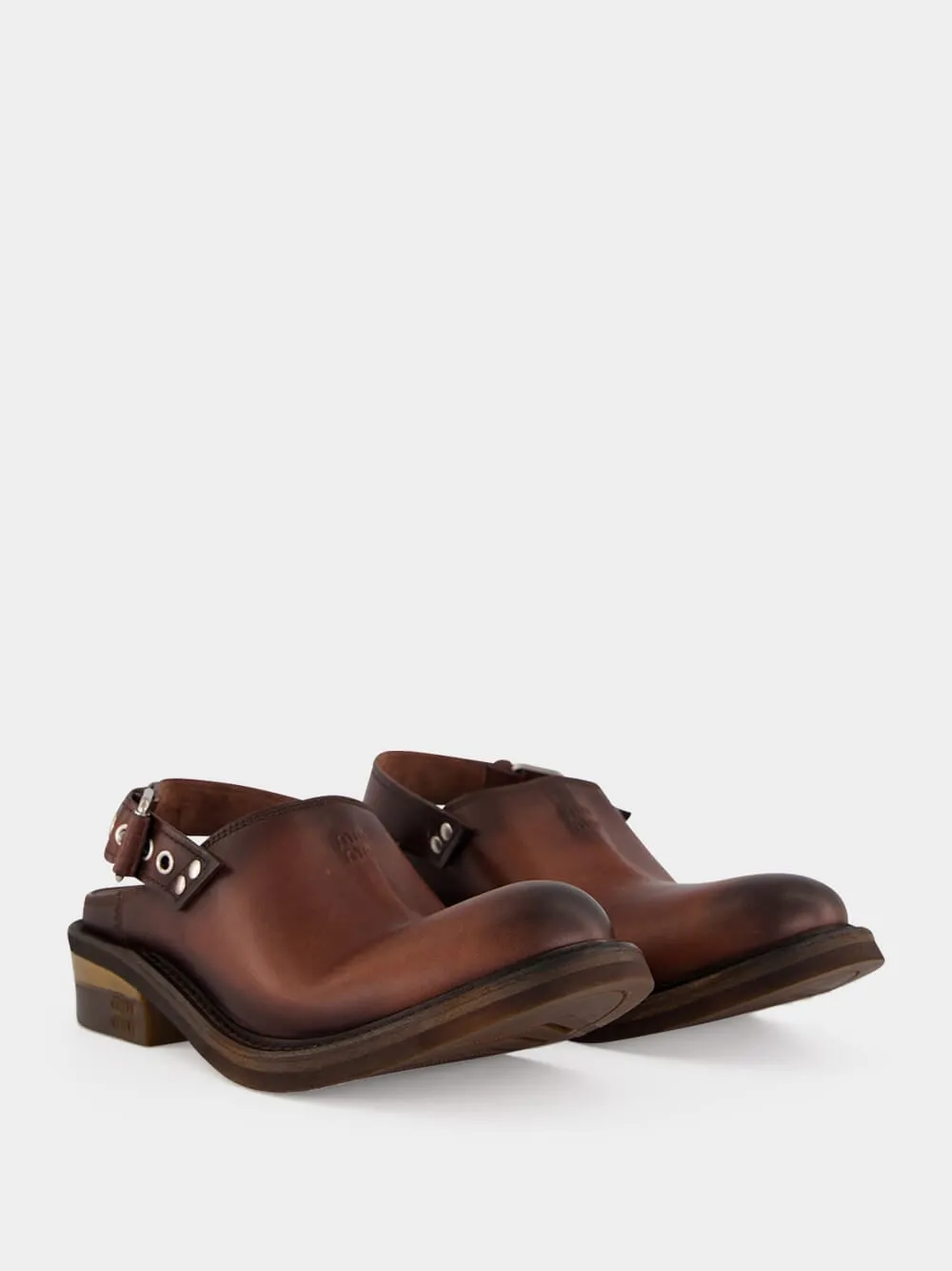 Coffee Brown Foule Leather Mules sold by Fashion Clinic product image thumbnail 4
