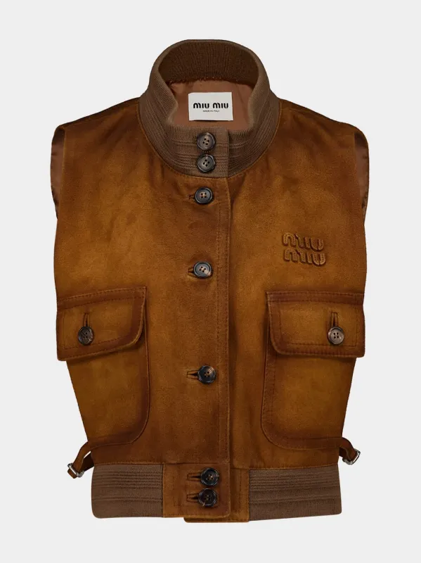 Cognac Brown Suede Leather Vest made by Miu Miu