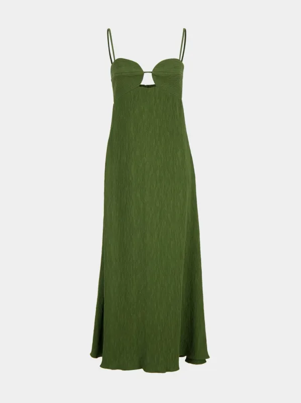 Pine Green Crinkle Maxi Dress made by Johanna Ortiz
