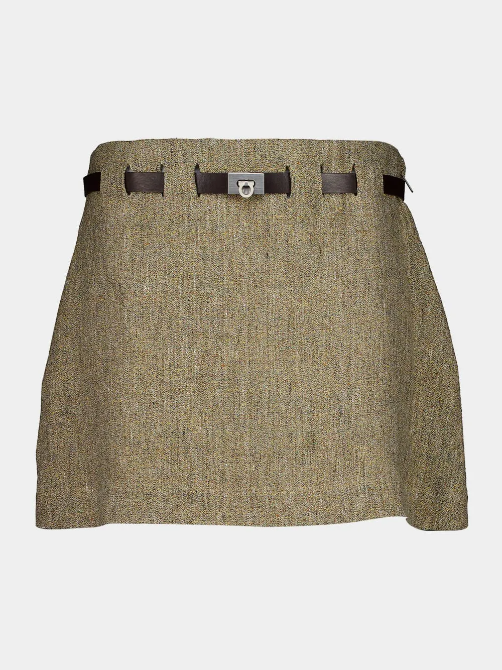 Beige Linen Mini Skirt with Gancini Belt sold by Fashion Clinic