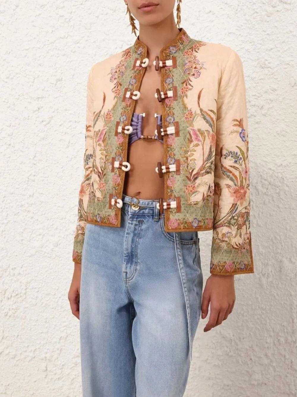 Khaki Floral Quilted Indra Bomber Jacket sold by Fashion Clinic product image thumbnail 2
