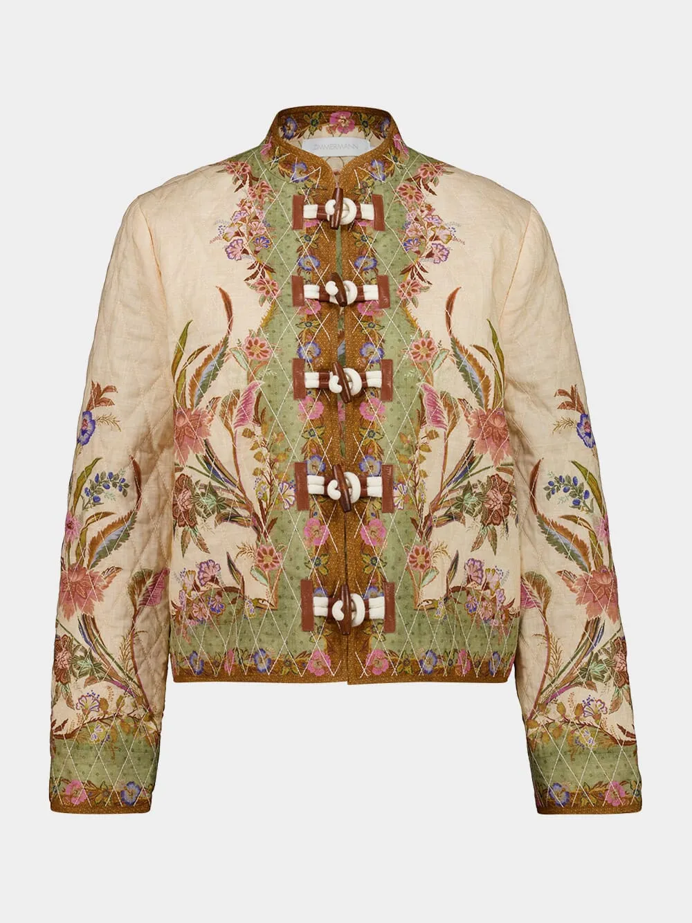 Khaki Floral Quilted Indra Bomber Jacket sold by Fashion Clinic