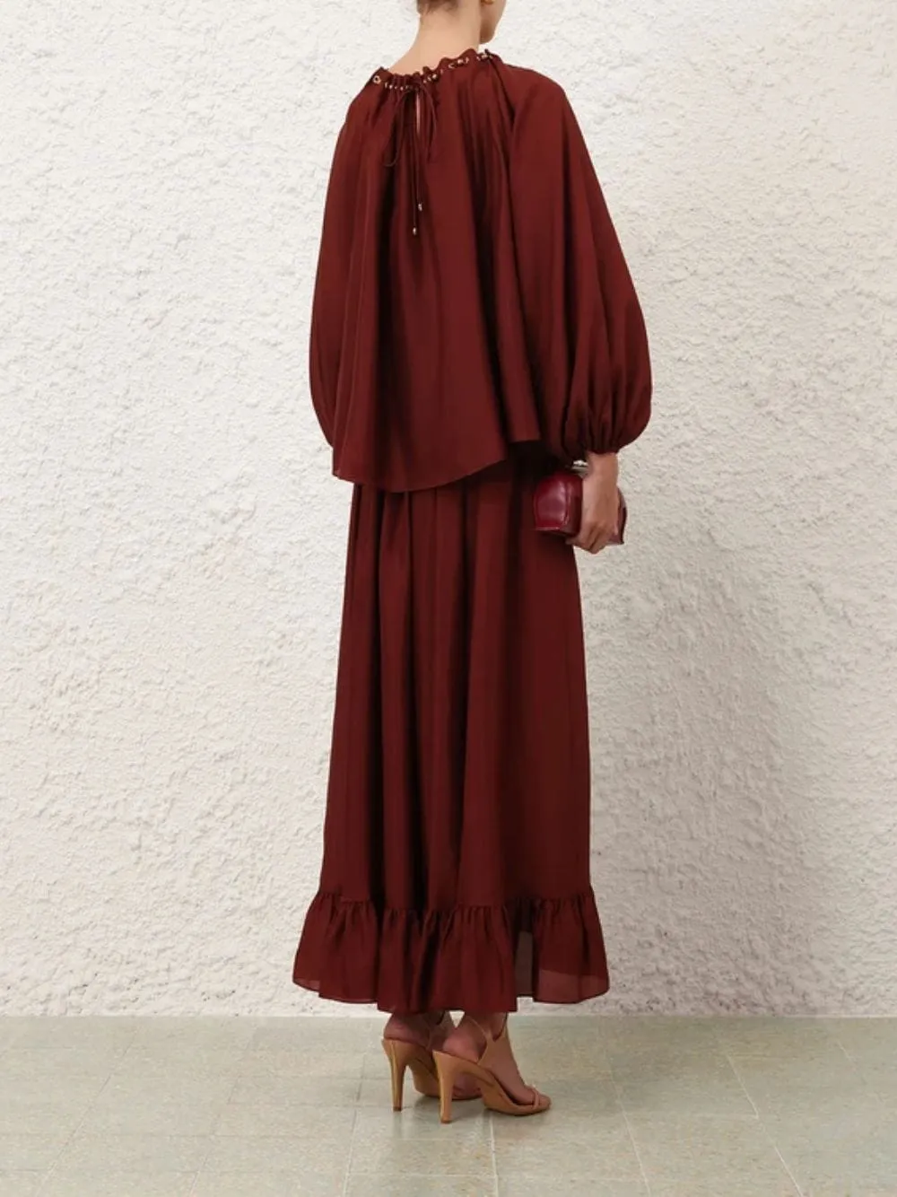 Merlot Aster Silk Maxi Skirt sold by Fashion Clinic product image thumbnail 4
