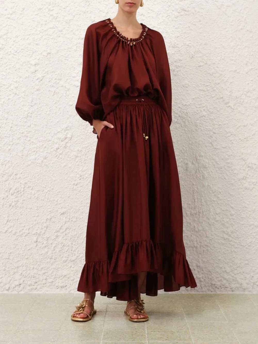 Merlot Aster Silk Maxi Skirt sold by Fashion Clinic product image thumbnail 2