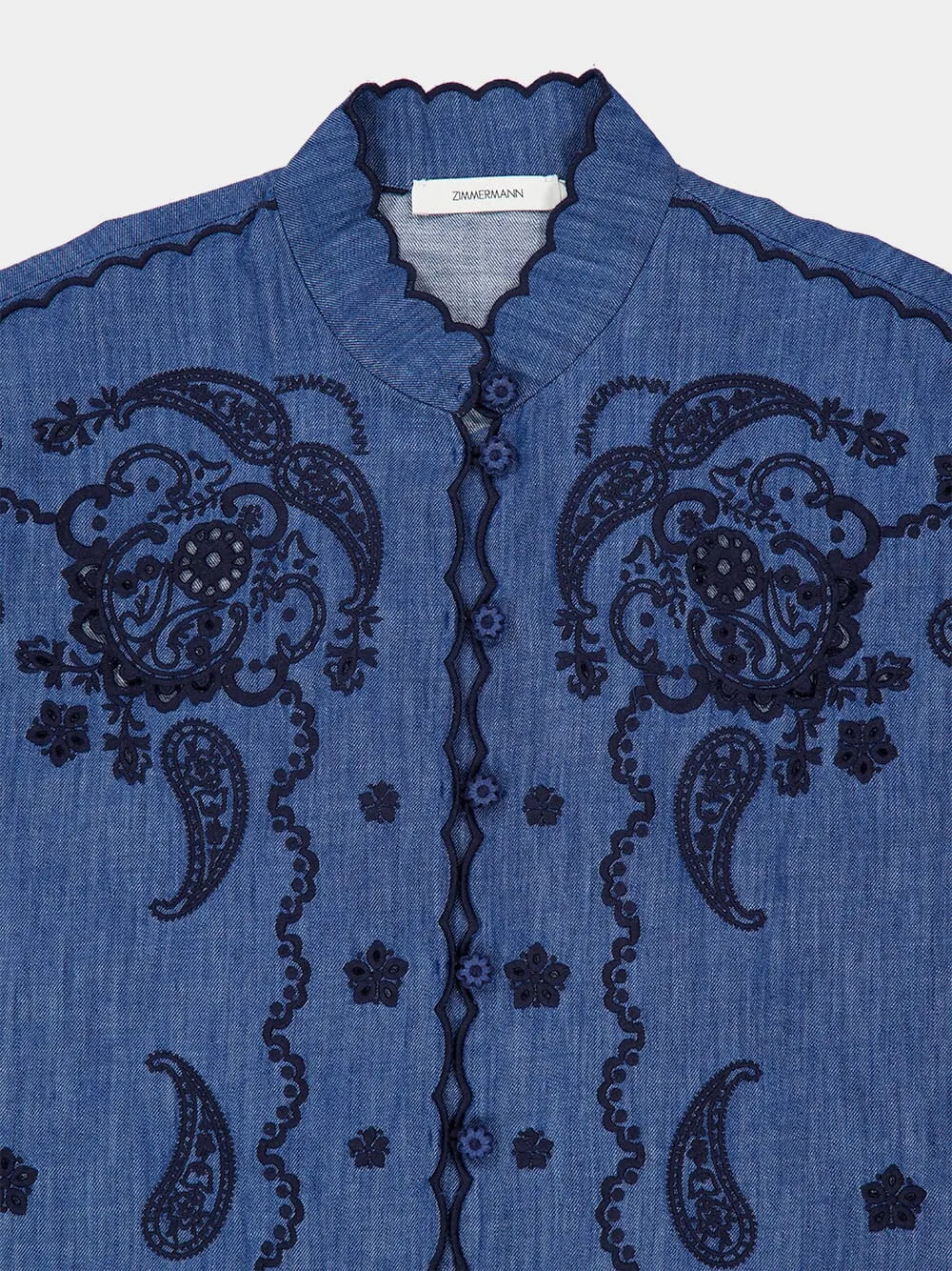 Railway Blue Aster Embroidered Denim Shirt sold by Fashion Clinic product image thumbnail 5