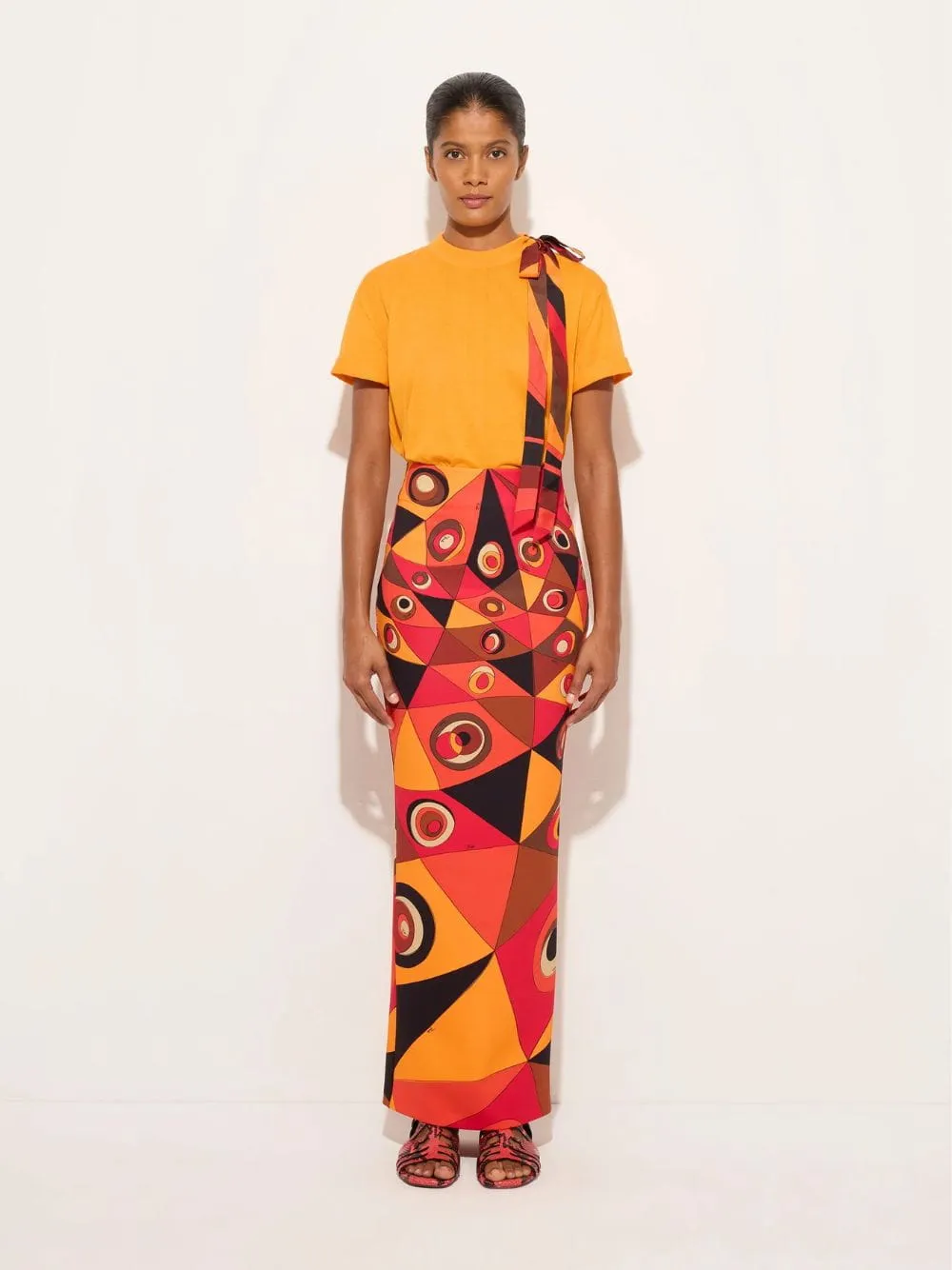 Orange T-Shirt with Silk Scarf Detail sold by Fashion Clinic