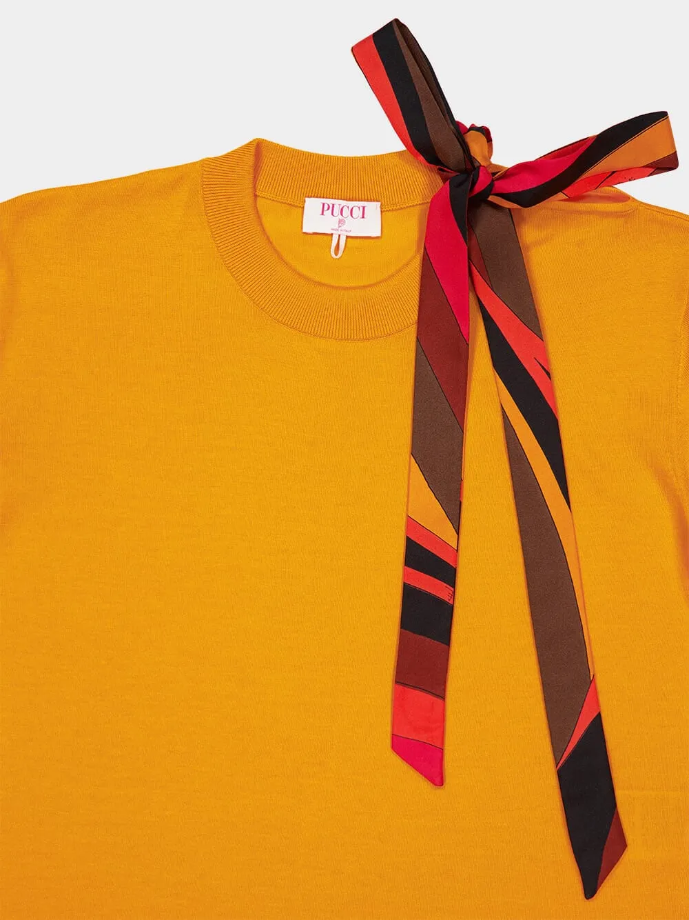Orange T-Shirt with Silk Scarf Detail sold by Fashion Clinic product image thumbnail 5
