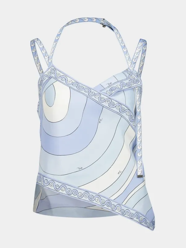 Pale Blue Iride Silk Scarf Top made by Emilio Pucci