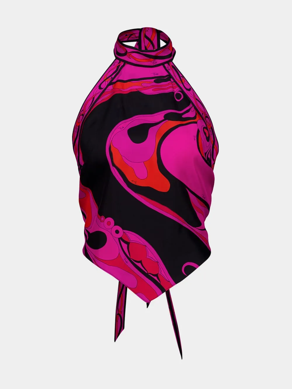 Fuchsia and Black Orchidee Silk Halter Top sold by Fashion Clinic
