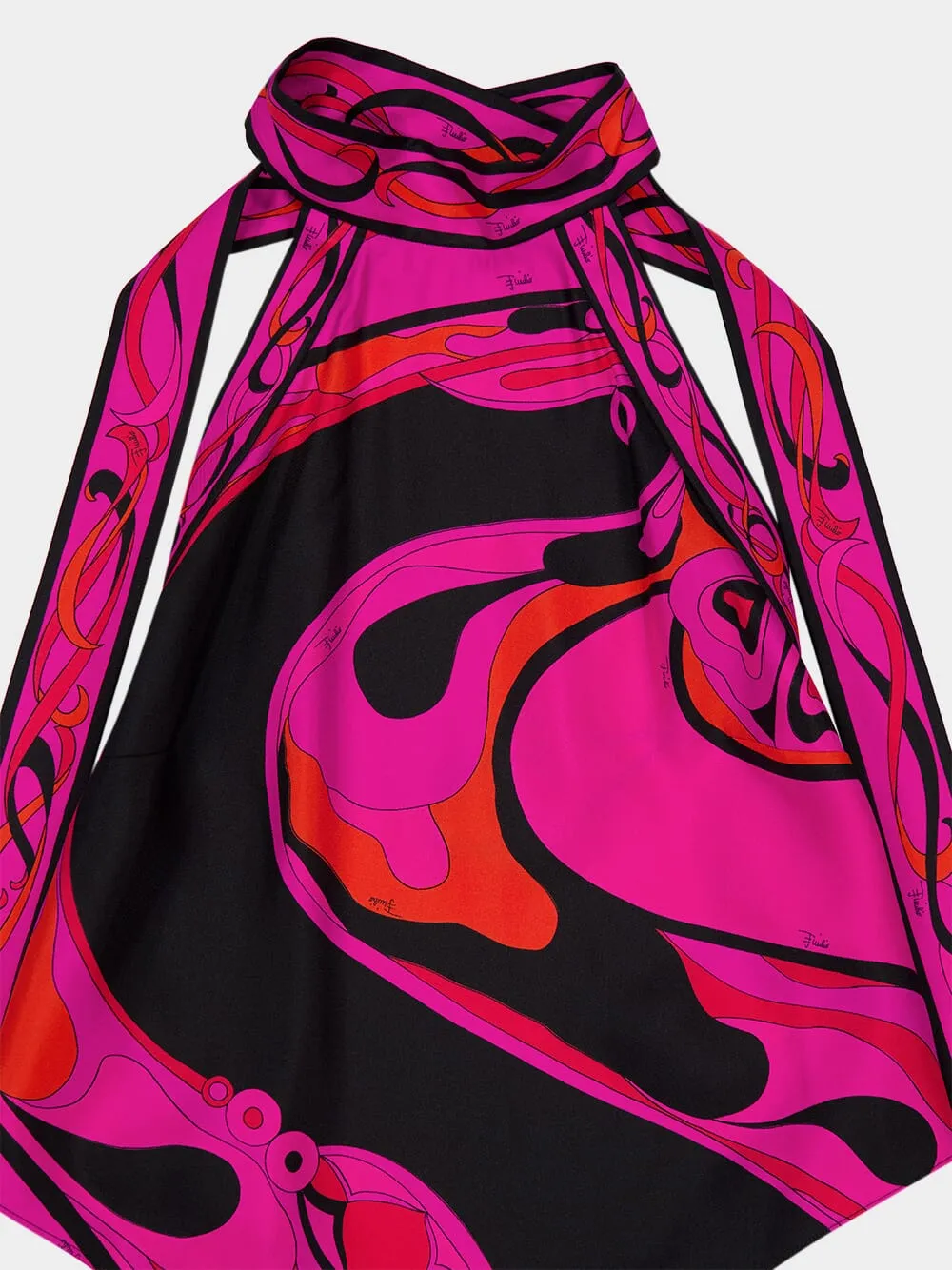 Fuchsia and Black Orchidee Silk Halter Top sold by Fashion Clinic product image thumbnail 5