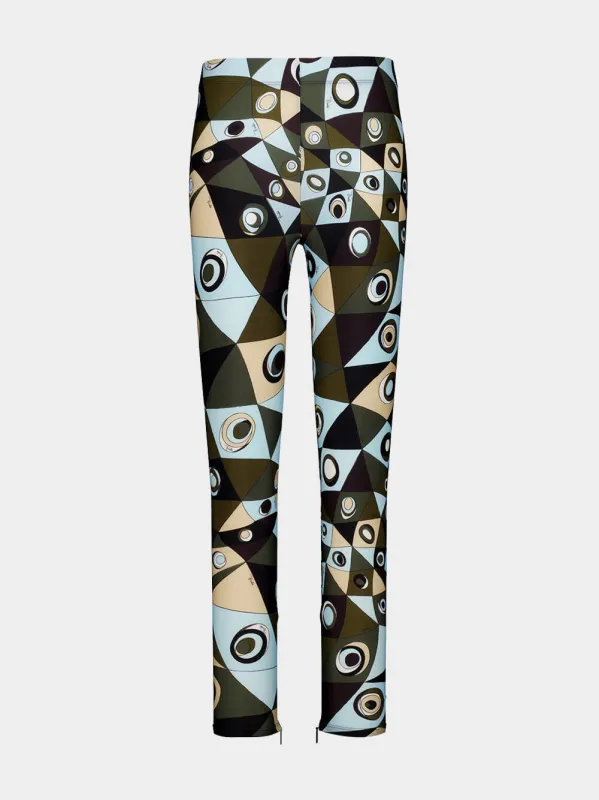 Khaki and Blue Occhi Print Leggings made by Emilio Pucci
