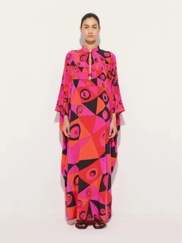 Fuchsia and Black Occhi Print Silk Kaftan made by Emilio Pucci