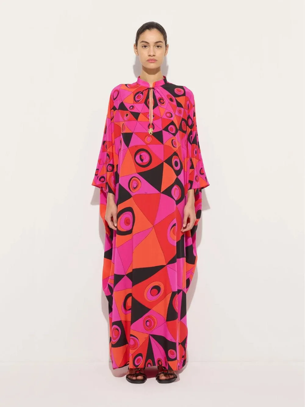 Fuchsia and Black Occhi Print Silk Kaftan sold by Fashion Clinic