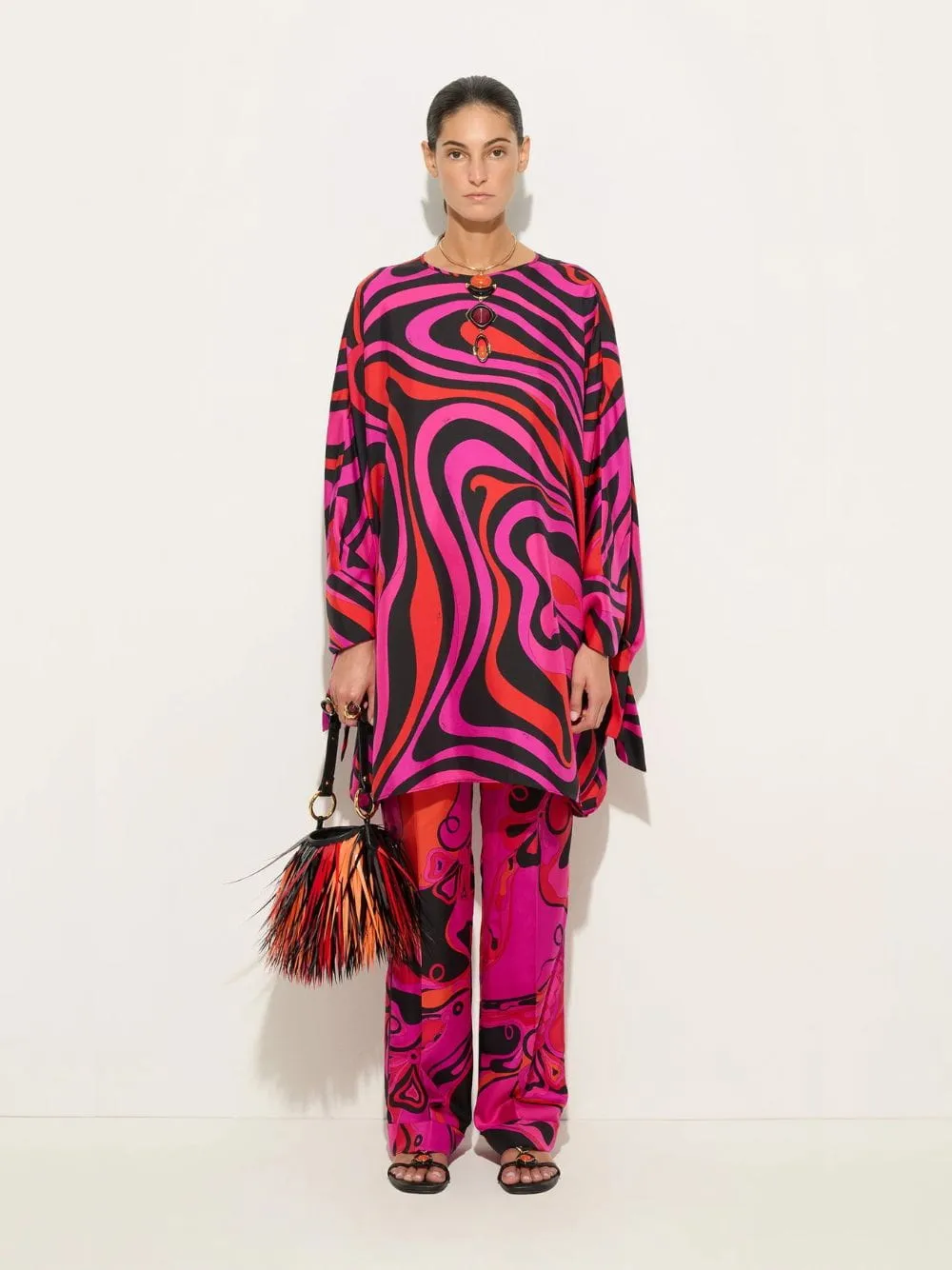 Fuchsia and Black Marmo Silk Kaftan sold by Fashion Clinic product image thumbnail 2