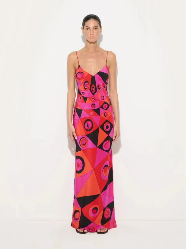 Fuchsia and Black Occhi Print Silk Dress made by Emilio Pucci