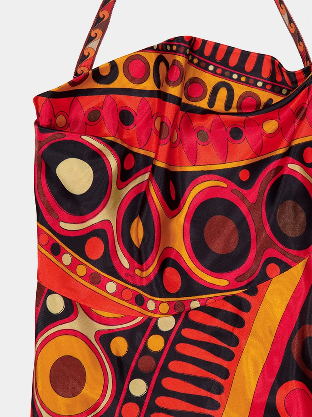Black and Orange Soleil Print Satin Halter Maxi Dress sold by Fashion Clinic product image thumbnail 5