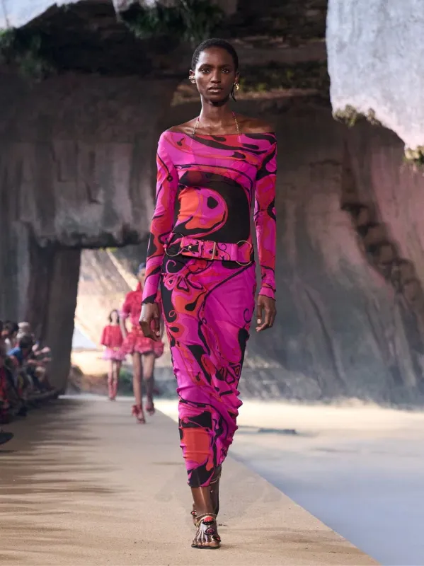 Fuchsia and Black Orchidee Tulle Dress made by Emilio Pucci