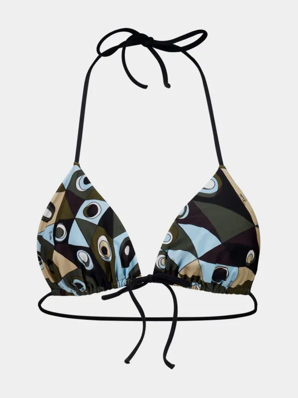 Khaki and Blue Occhi Triangle Bikini Top made by Emilio Pucci