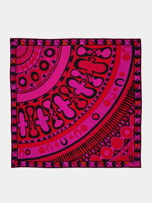 Fuchsia and Black Soleil Print Silk Carré made by Emilio Pucci