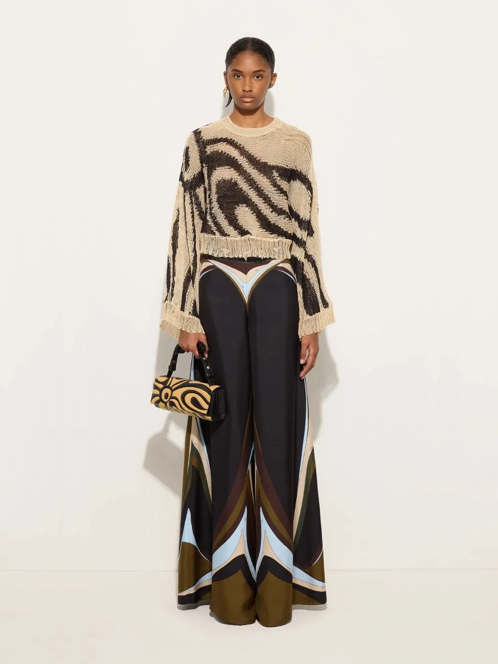 Khaki and Blue Fari Print Silk Palazzo Pants sold by Fashion Clinic product image thumbnail 2