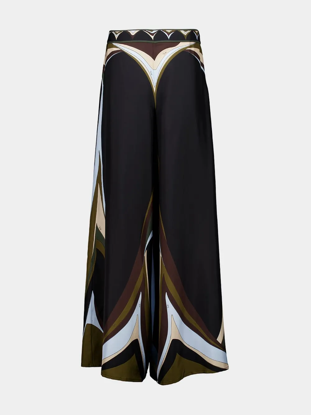Khaki and Blue Fari Print Silk Palazzo Pants sold by Fashion Clinic