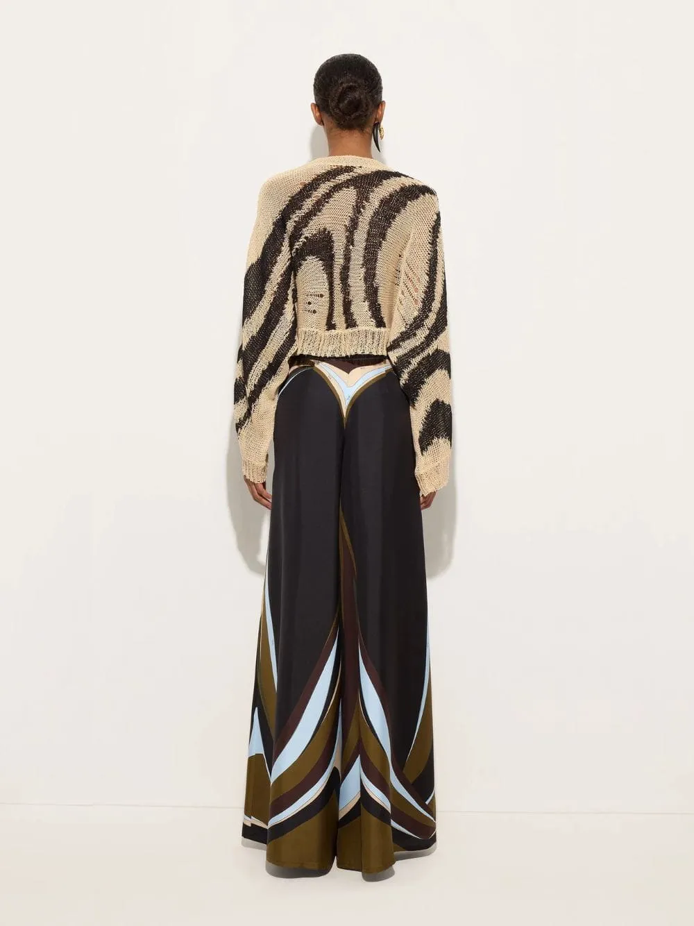 Khaki and Blue Fari Print Silk Palazzo Pants sold by Fashion Clinic product image thumbnail 4