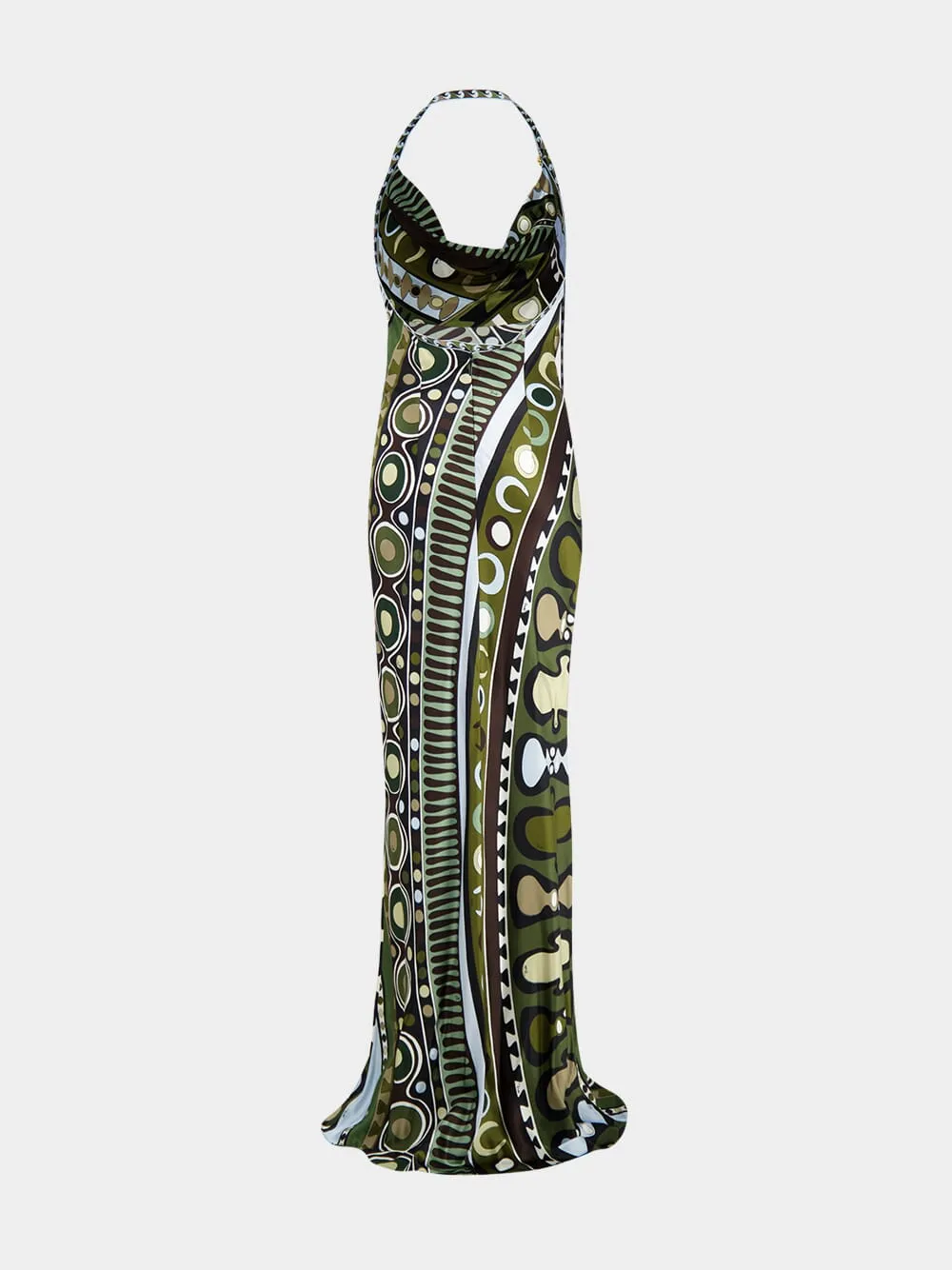 Khaki and Blue Soleil Print Satin Halter Dress sold by Fashion Clinic product image thumbnail 4