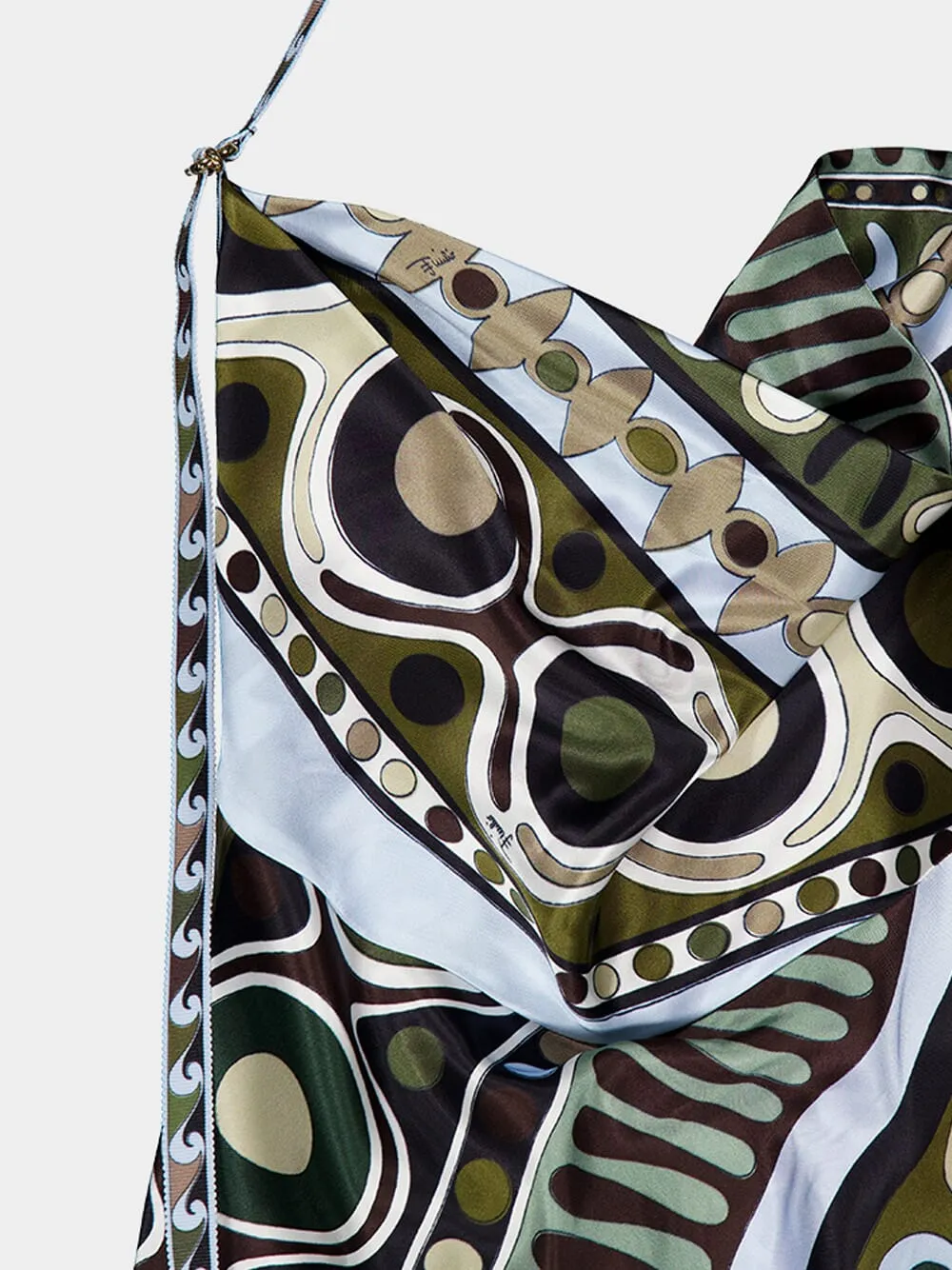 Khaki and Blue Soleil Print Satin Halter Dress sold by Fashion Clinic product image thumbnail 5