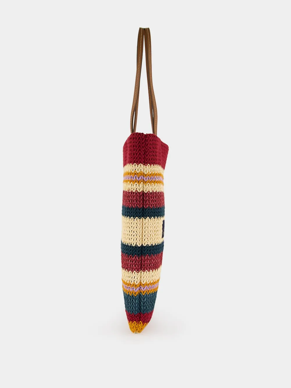 Bordeaux and Natural Raffia-Effect Woven Tote Bag sold by Fashion Clinic product image thumbnail 5