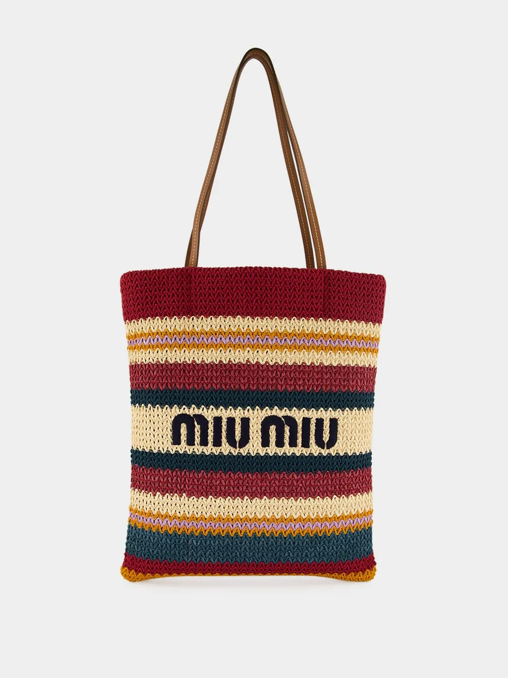 Bordeaux and Natural Raffia-Effect Woven Tote Bag sold by Fashion Clinic