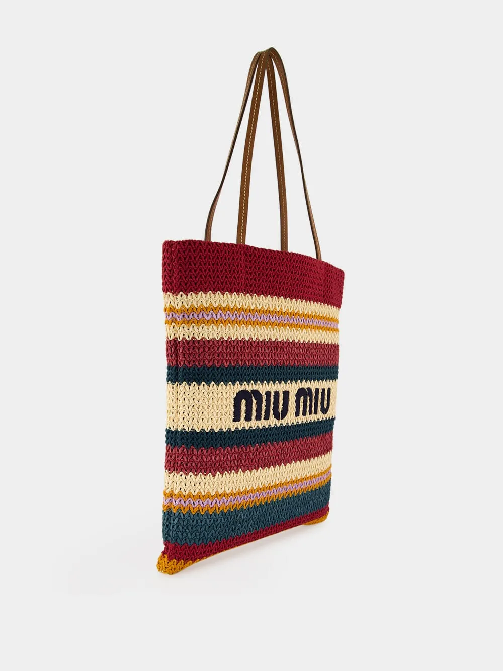 Bordeaux and Natural Raffia-Effect Woven Tote Bag sold by Fashion Clinic product image thumbnail 3