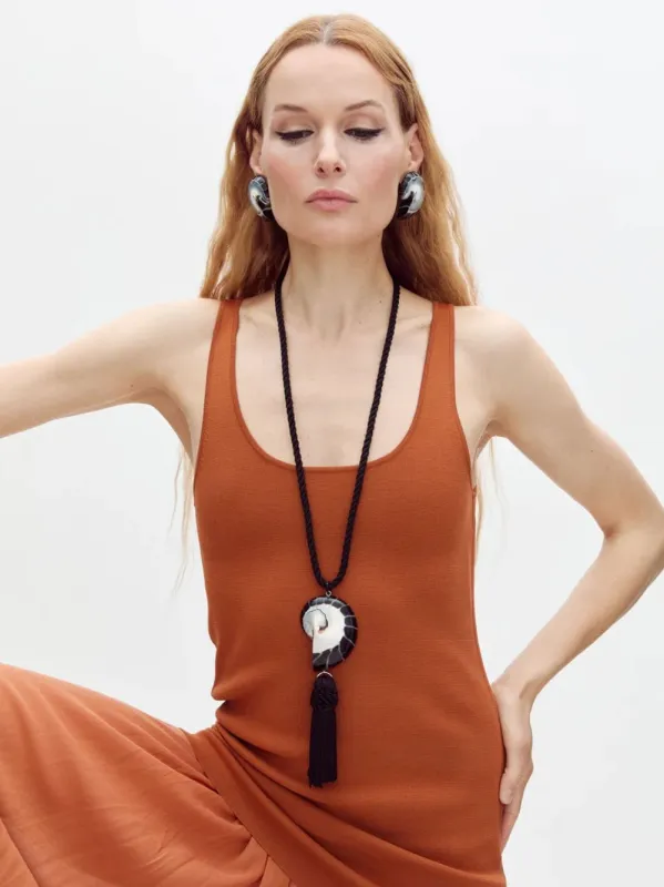 Black Nautilus Shell Tassel Necklace made by Fashion Clinic