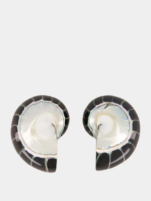 Black Nautilus Shell Clip-On Earrings made by Fashion Clinic