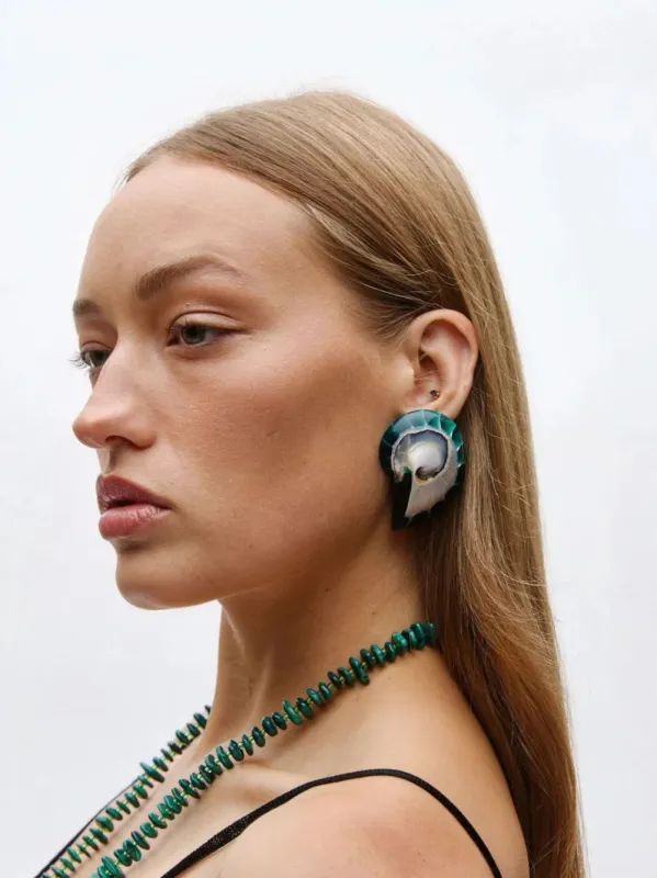 Green Nautilus Shell Clip-On Earrings made by Fashion Clinic