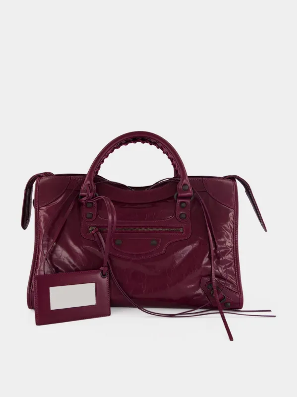 Plum Le City Medium Leather Bag made by Balenciaga