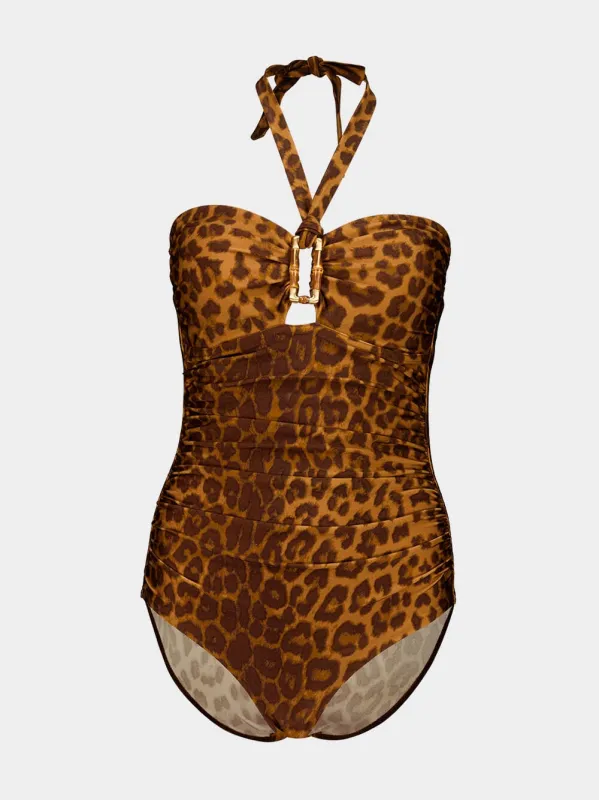 Mahon Leopard Bamboo Link Swimsuit made by Zimmermann