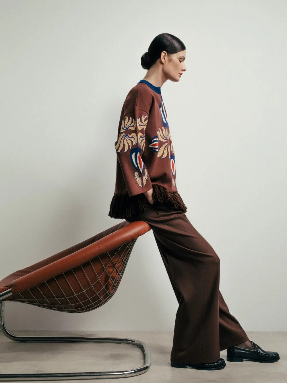 Jade Potting Soil Jacquard Sweater with Fringes sold by Fashion Clinic product image thumbnail 4