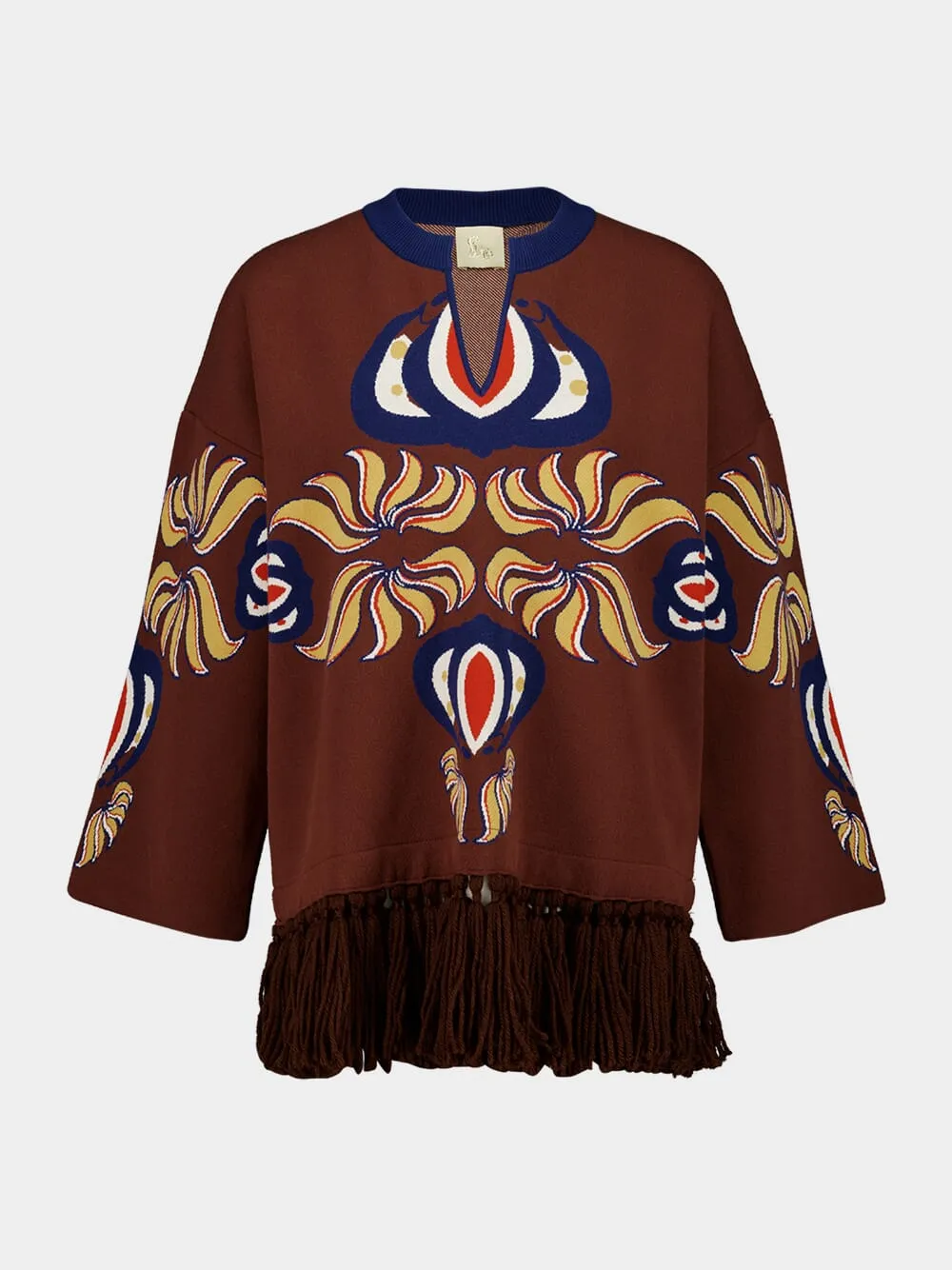 Jade Potting Soil Jacquard Sweater with Fringes sold by Fashion Clinic product image thumbnail 2
