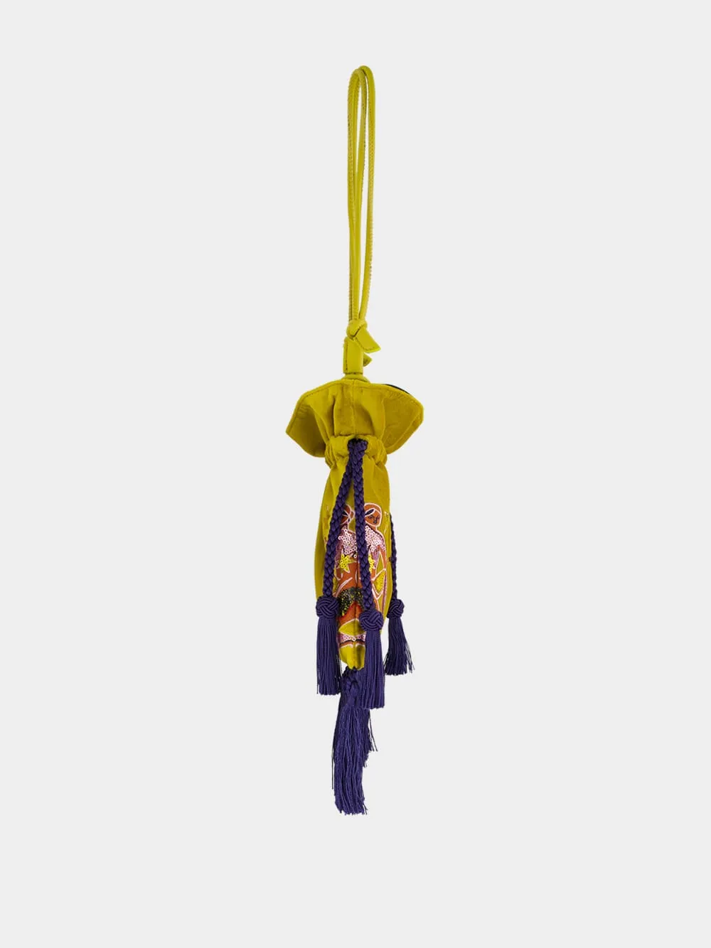 Fukuro Yellow Embroidered Velvet Bag with Tassel sold by Fashion Clinic product image thumbnail 5