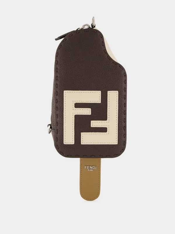 Brown and Camel Roma Leather Crossbody Bag made by Fendi