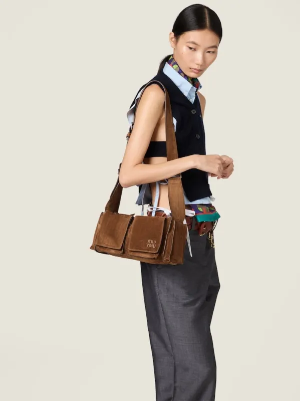 Cocoa Utilitaire Suede Shoulder Bag made by Miu Miu