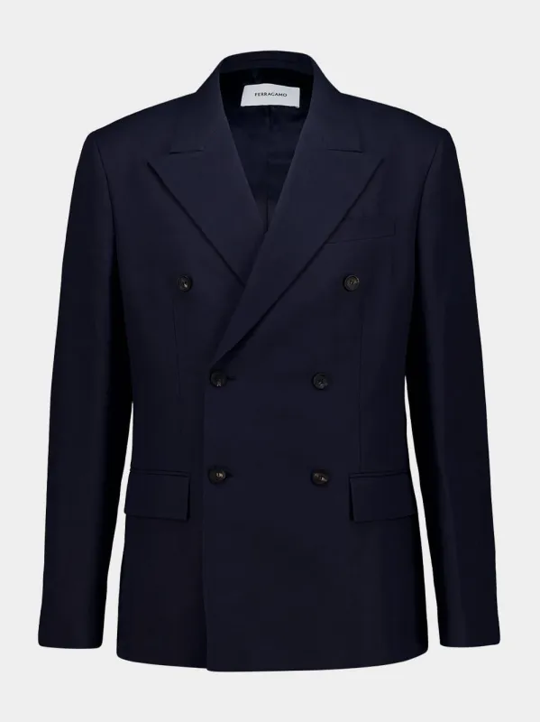 Navy Blue Double-Breasted Blazer made by Salvatore Ferragamo