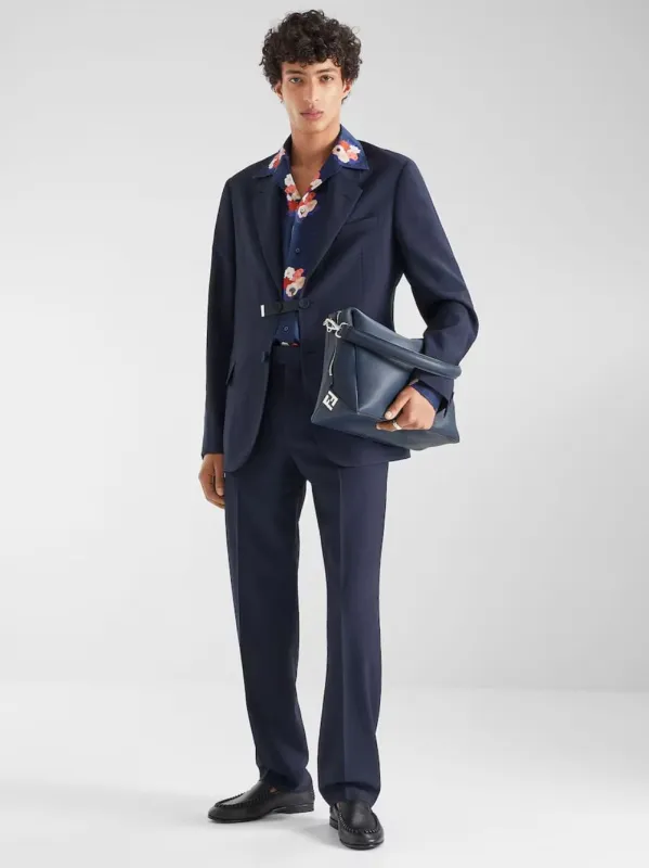 Dark Blue Wool Canvas Blazer made by Fendi