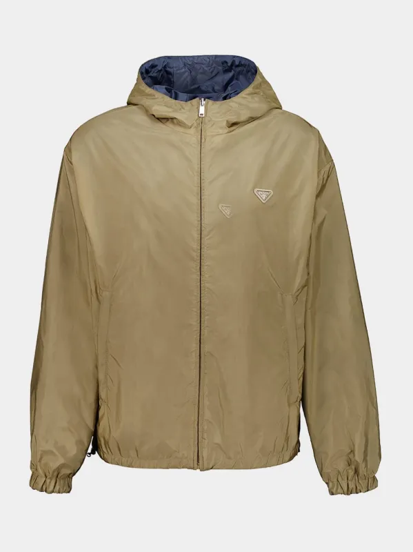 Camel and Aviation Blue Re-Nylon Reversible Jacket made by Prada
