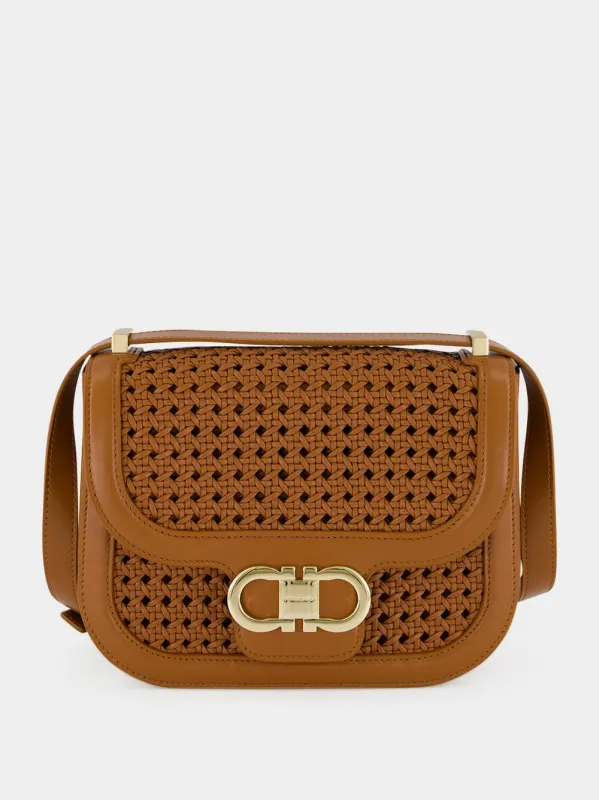 Brown Woven Gancini Crossbody Mini Bag made by Salvatore Ferragamo