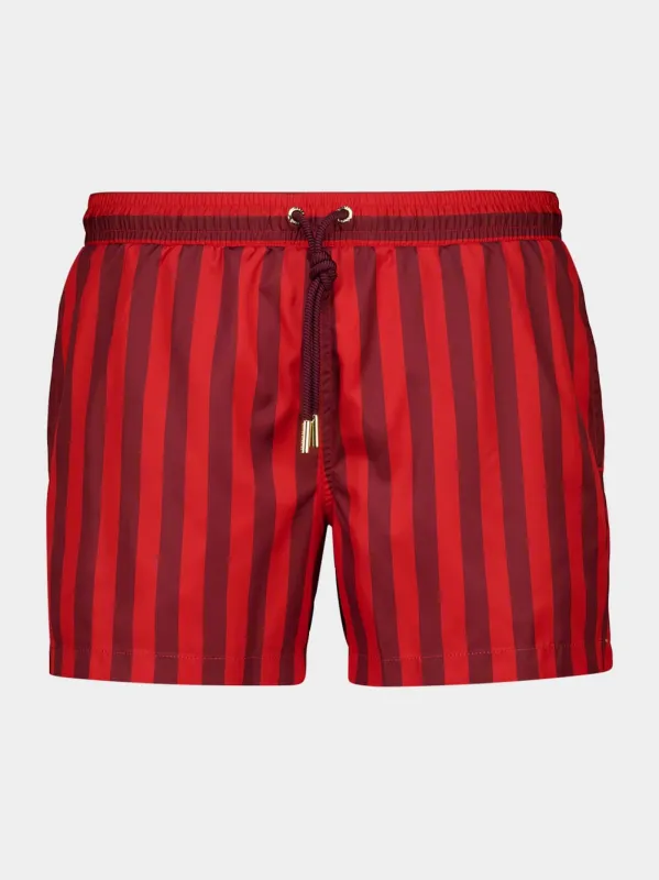 Vermillion Red Stripe Jack Swim Shorts made by Orlebar Brown