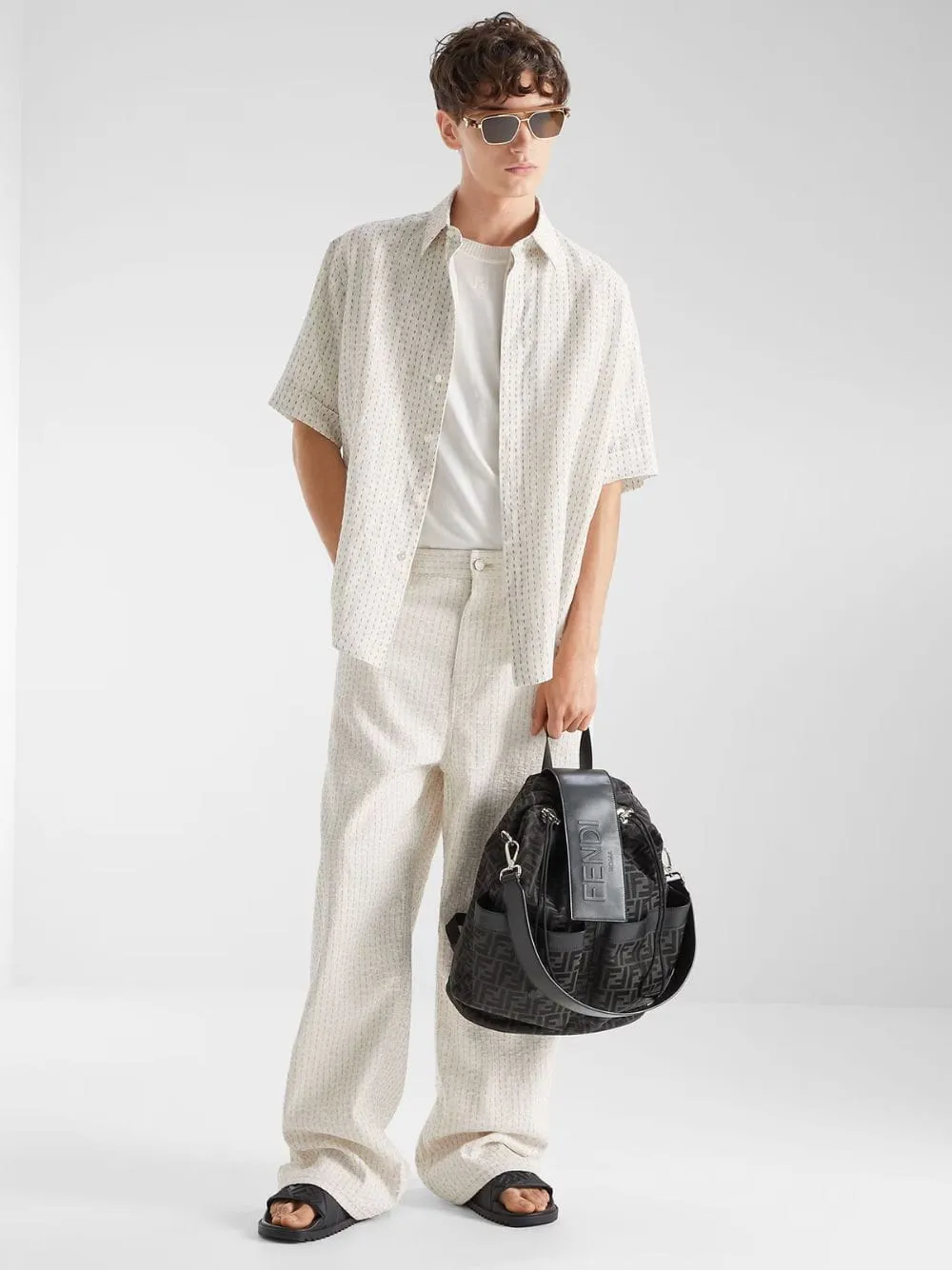 Beige FF Linen Boxy Shirt sold by Fashion Clinic