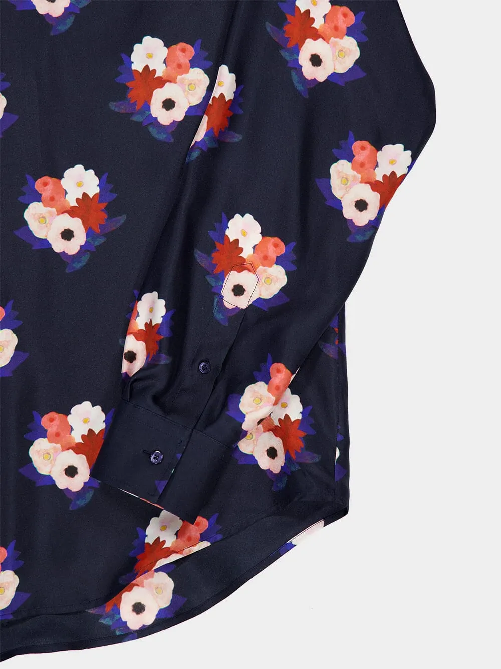 Dark Blue Bouquet Silk Shirt sold by Fashion Clinic product image thumbnail 4